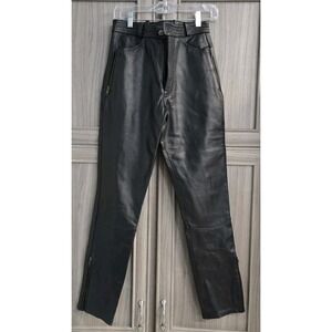 Easy Rider Womens 100% Leather Motorcycle Pants 5/6 Zipper Black